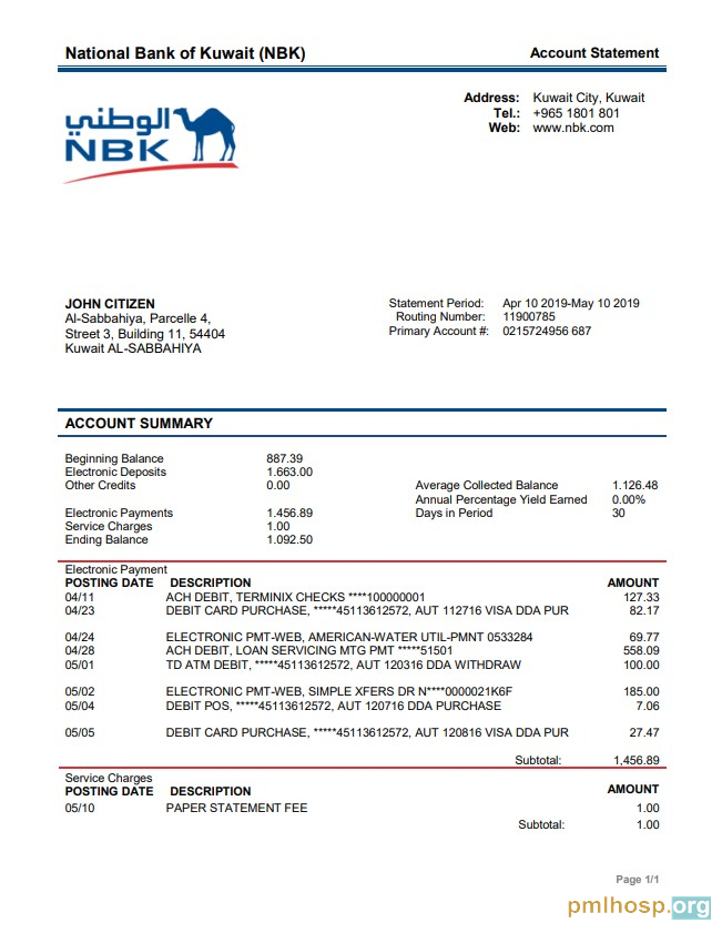 Kuwait, National Bank of Kuwait (NBK) download free templates